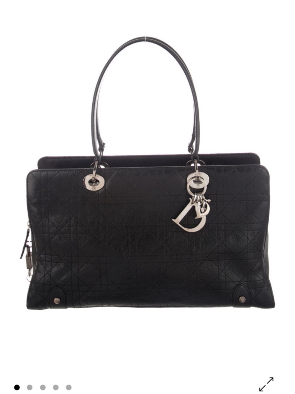 Christian Dior Vintage Black Cannage Leather Lady Dior Tote Bag w/Silver Tone - Picture 2 of 16